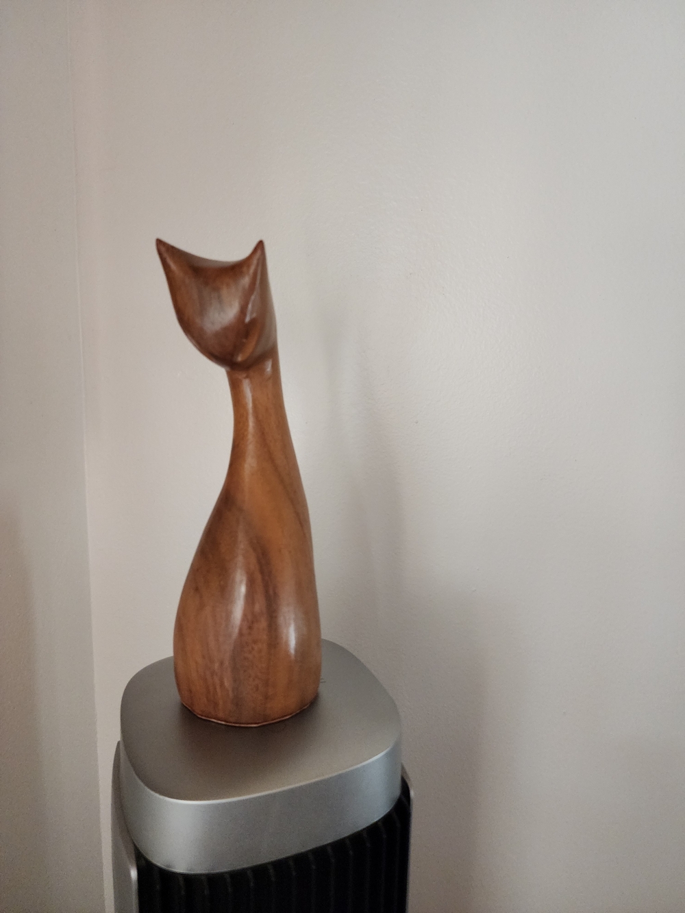 MCM Carved Wooden Cat Sculpture - Warm Brown Finish